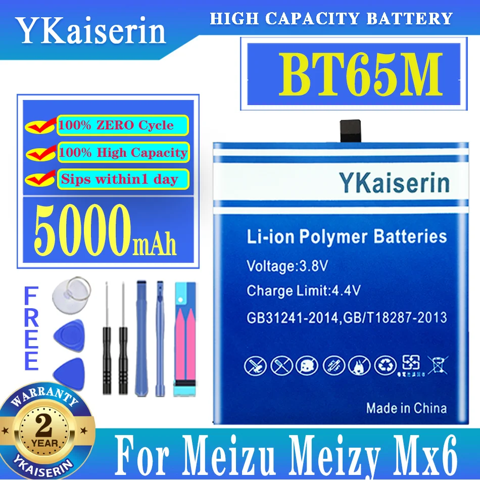 YKaiserin Za Mei Zu BT65M 5000 mah Baterija Za Meizu Meizy Mx6 Batteria + Besplatni Alati