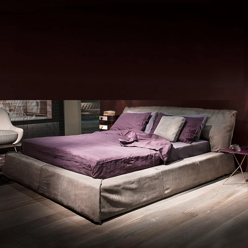Talijanska krevet moderna svijetla luksuzna bračni krevet od mat kože glavna spavaća soba vila luksuzni namještaj po mjeri