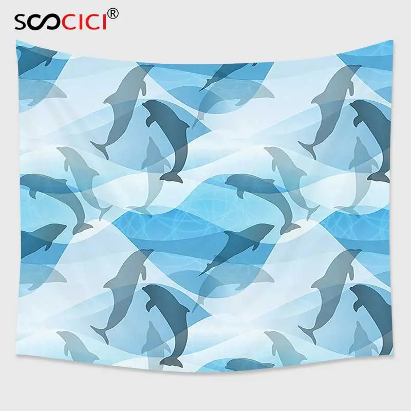 Zidna tapiserija Cutom, dekor u obliku morskih životinja, silueta dupina pod morskim valovima, moderan dizajn