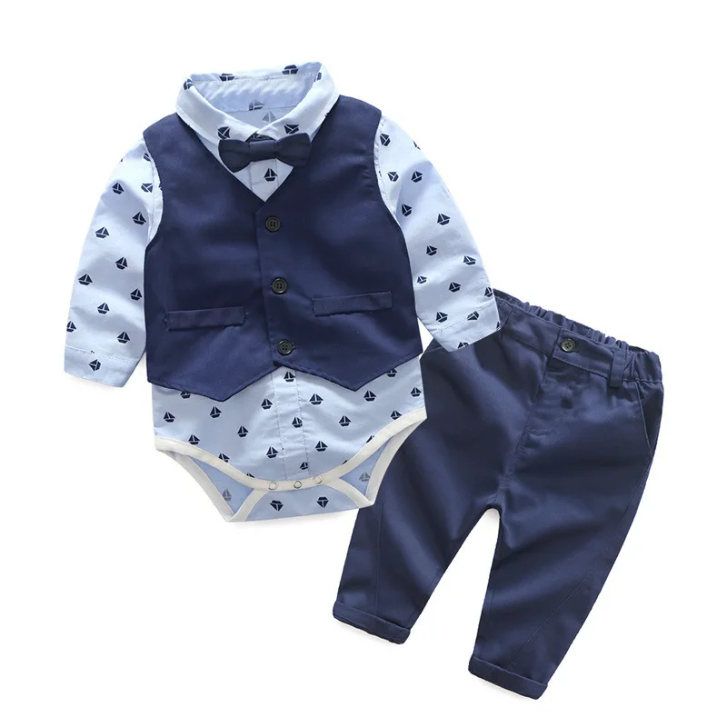 Jesenski modni odjeću za bebe, Dječji Odijelo, Odjeća Za Male Dječake, Gospodski Kombinezon s Kravatom-leptir + Prsluk + hlače, Dječji Komplet