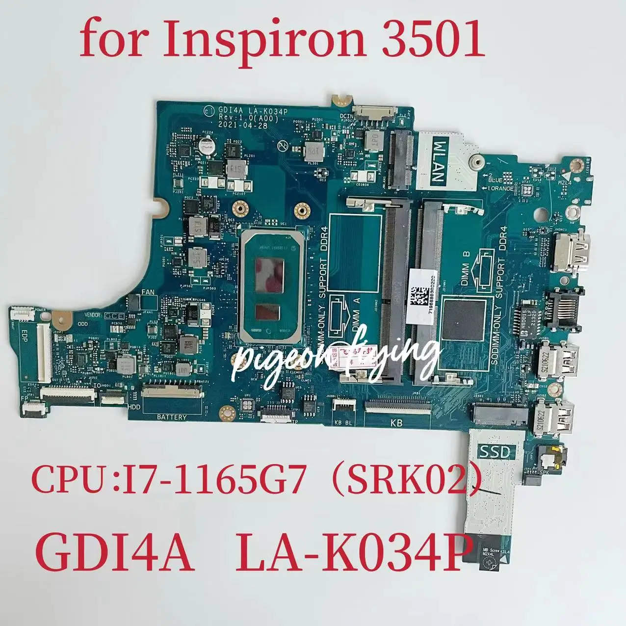 CN-0F3DD5 0F3DD5 F3DD5 Matična ploča LA-K034P Za Dell Inspiron 3501 Matična ploča laptop Cpu Intel I7-1165G7 SRK02 100% Test u REDU