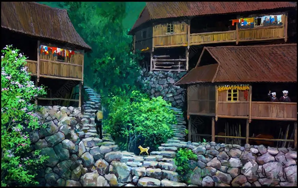 Custom pozadine 3d desktop ulje na platnu krajolik kineske manjine planinsko selo dnevni boravak tapete za zidove 3 d